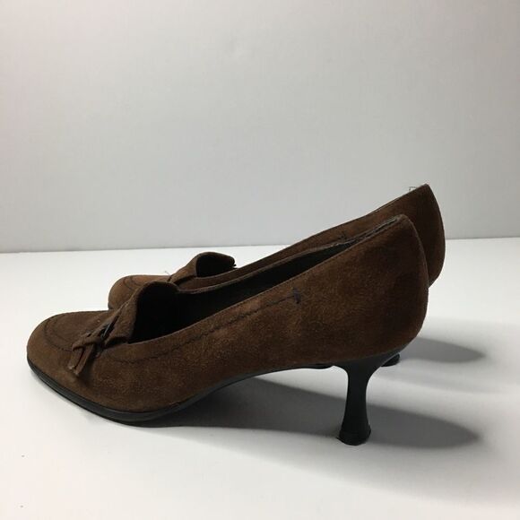 Stuart Weitzman Sz 6.5 brown 2 buckle kitten heel - Picture 6 of 8